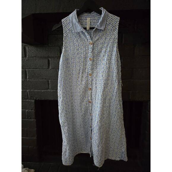Anthropologie Kismet Blue white Eyelet Embroidered Midi Shirt Dress size 10 - Picture 1 of 7